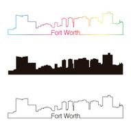 Fort Worth skyline linear style with rainbow