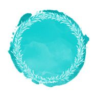 Christmas card watercolor blue circle paint stain and wreath