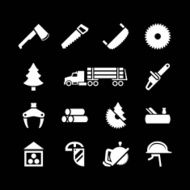 Set icons of sawmill timber lumber and woodworking