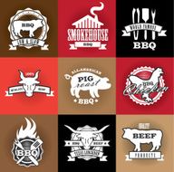 Assorted barbecue beef chicken and pork labels on textured background