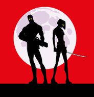Mercenary Couple Silhouette in Red Background