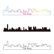 Tel Aviv skyline linear style with rainbow