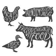 Farm animals icon set Chicken cow duck pig