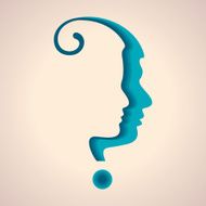 silhouette of a question mark with male and female face