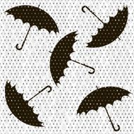 Background with rain and silhouettes of umbrellas