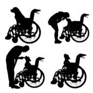 Vector silhouettes of dog in a wheelchair N4