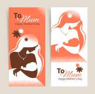 Banners with silhouette of mother and baby in retro style N2