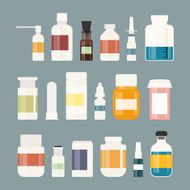 Medicine bottles collection Bottles of drugs tablets capsules and sprays N2