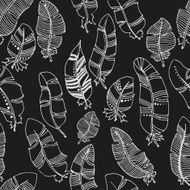 Vector seamless pattern of feathers on a dark background N2