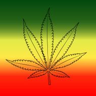 Cannabis leaf on rastafarian reggie flag background horizontal N2
