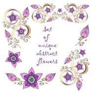 Set of unique hand-drawn abstract floral elements N2