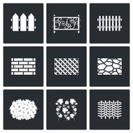 Collection of fences from different materials icons set