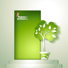 Card with stylized tree in pot near door N2