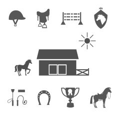 Grayscale Horse Icons on White Background N2