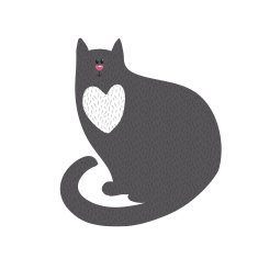 Cute black cat with white heart on chest