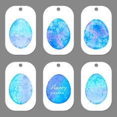 Set of tags for Easter Watercolor silhouettes eggs N8