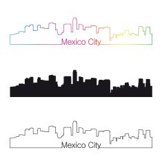 Mexico City skyline linear style with rainbow