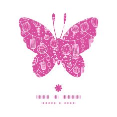 Vector holiday lanterns line art butterfly silhouette pattern frame