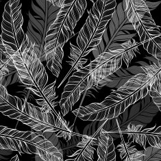 Seamless pattern with feathers Hand-drawn monochrome vector background N2