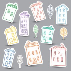 Houses doodles on white background N2