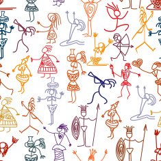 Seamless pattern with primitive people