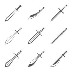 Swords knives daggers sharp blades flat icon set isolated vector