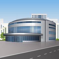 building athletic field with reflection