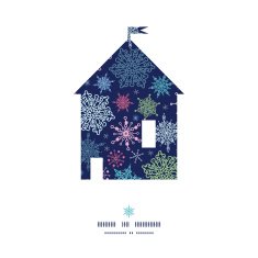 Vector snowflakes on night sky house silhouette pattern frame