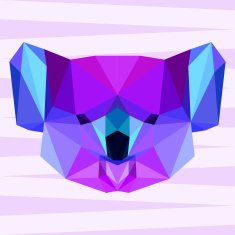 Bright purple polygonal koala background N2