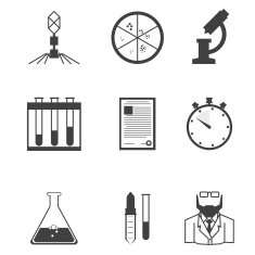 Black vector icons for microbiology