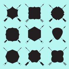 Set of black labels in vintage style with arrows silhouette