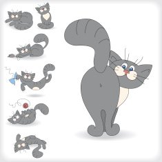 Set of seven playful cats