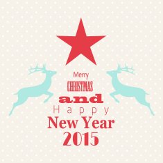 christmas greeting card with red star and reindeer