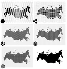 Dotted maps of Russia in different resolutions