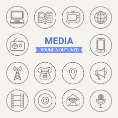 Set of round and outlined media icons N2