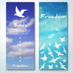 Banners with flying birds silhouettes