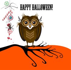 Halloween with cute owl on a branch