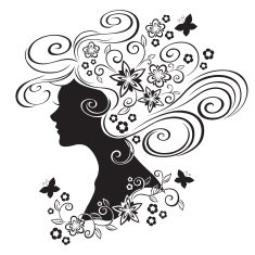 Silhouette of a beautiful girl with flowers in hair N2