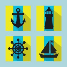 Colorful naval icons set with long shadow