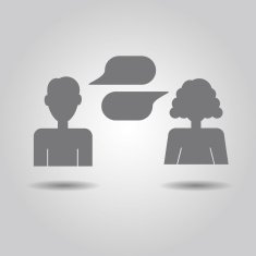 Man and woman icons with empty speech bubbles