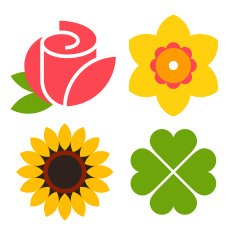 Flower icon set - rose narcissus sunflower and clover