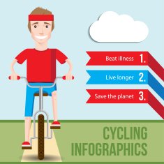Bicycle infographics concept with front view of smiling hipster man N2