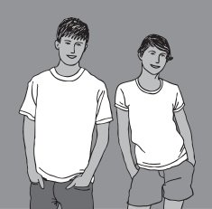 Young adult man and woman in white t-shirts