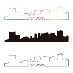 Fort Worth skyline linear style with rainbow