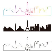 Paris skyline linear style with rainbow N2