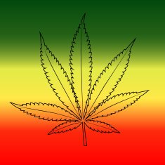 Cannabis leaf on rastafarian reggie flag background horizontal N2