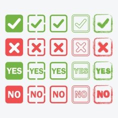 Yes and No square icons in silhouette outline styles set