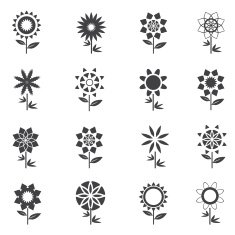 Flower Icons for Pattern with White Background
