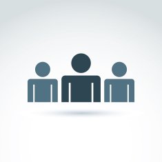Three silhouettes of people facing forward monochrome