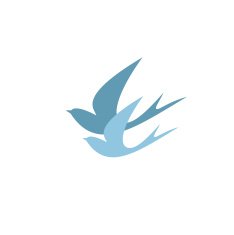 stylized silhouettes of two swallows
